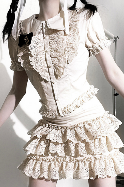 Ruffle Lace Shirt + Tiered Skirt