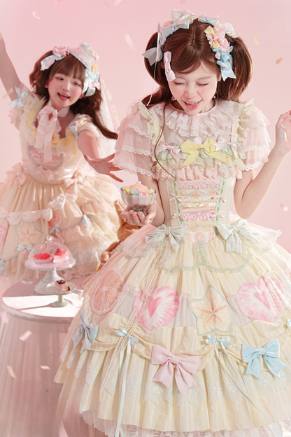 [pre-order] Slice Cake Lolita Dress + Jumper Skirt + Headband + Clip + Hat