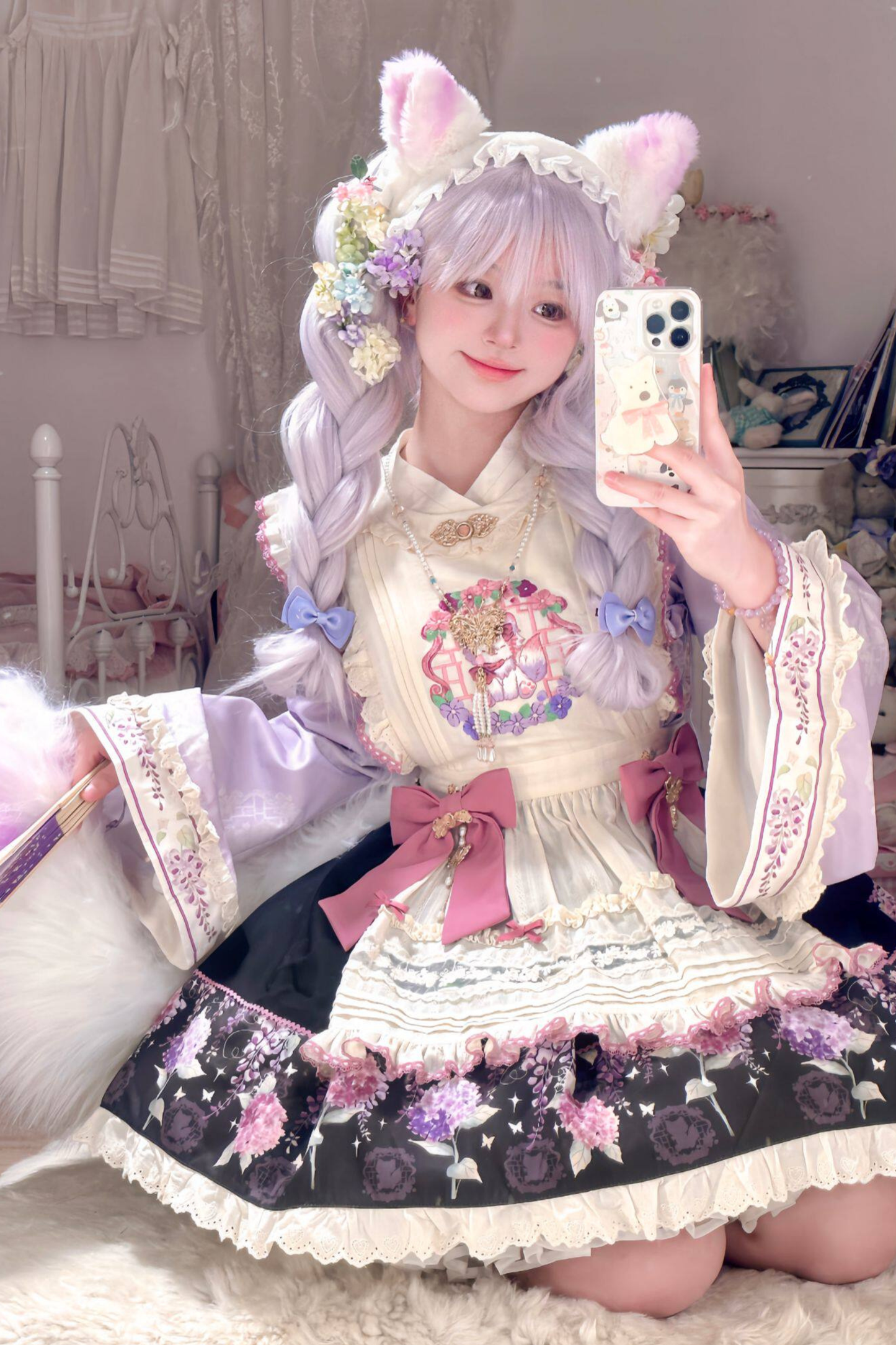 Chinese-style Lolita Top + Skirt + Apron + Headband + Bonnet