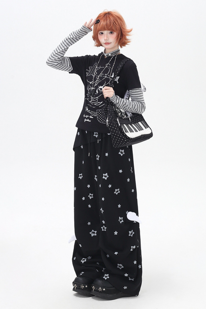 Striped Fake Two Piece Hooded Top