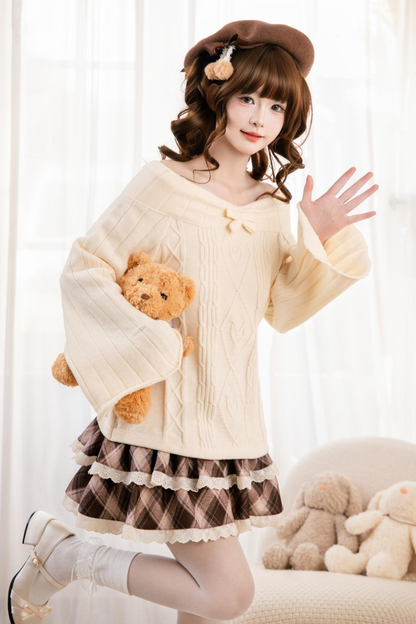 Cable Off-the-shoulder Knit Top