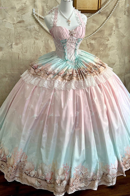 Gradient Bubble Halter Neck French Dress + Skirt