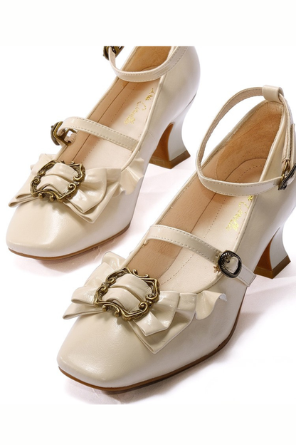Leather Ribbon Ruffle Lolita Heels