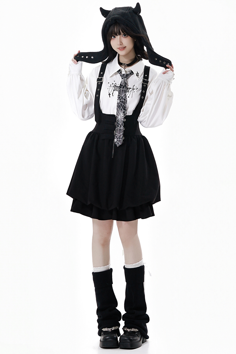 Dark Knight College Vest + Shirt + Suspender Skirt + Pants + Tie