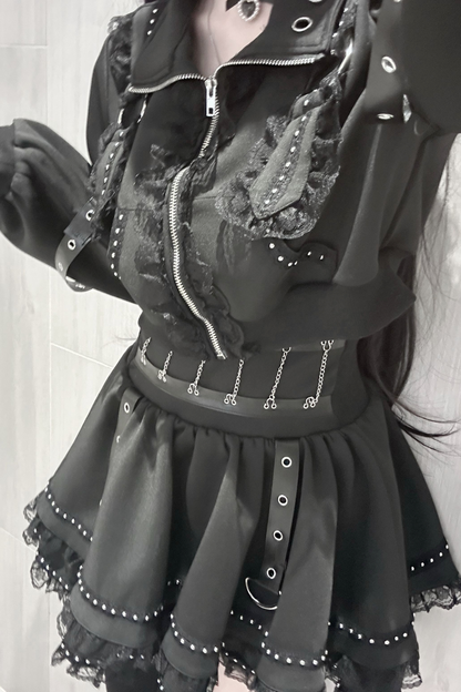 Dark Subculture Sporty Jacket + Skirt