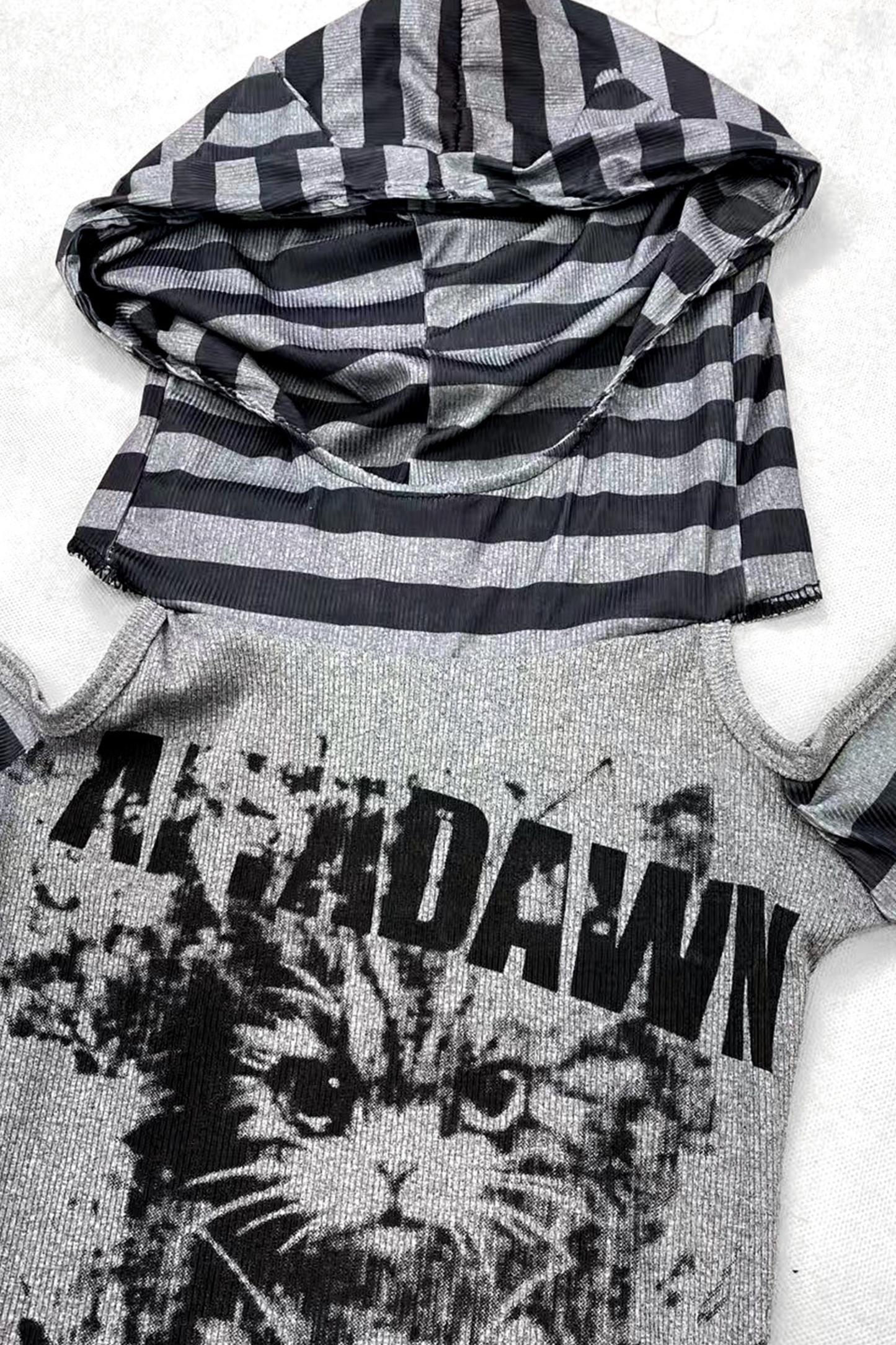 Striped Cat Patchwork Hooded Top