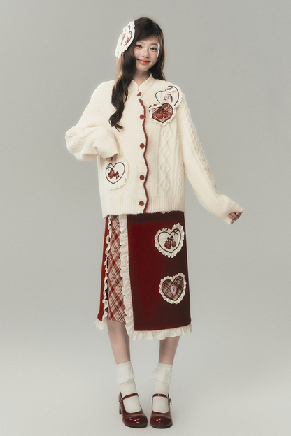Strawberry Cream Cardigan + Skirt + High Neck Top + Hairpin
