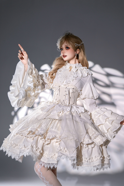 Princess Sleeve Lolita Gothic Blouse + Flare Skirt + Waist Belt