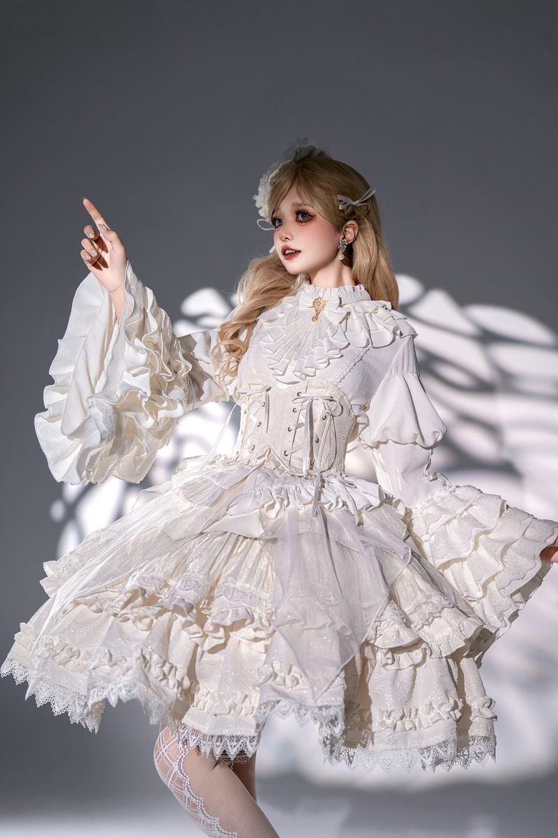 Princess Sleeve Lolita Gothic Blouse + Flare Skirt + Waist Belt