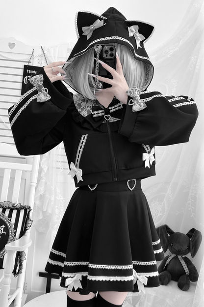 Cat Ear Dark Hooded Hoodie + Skirt