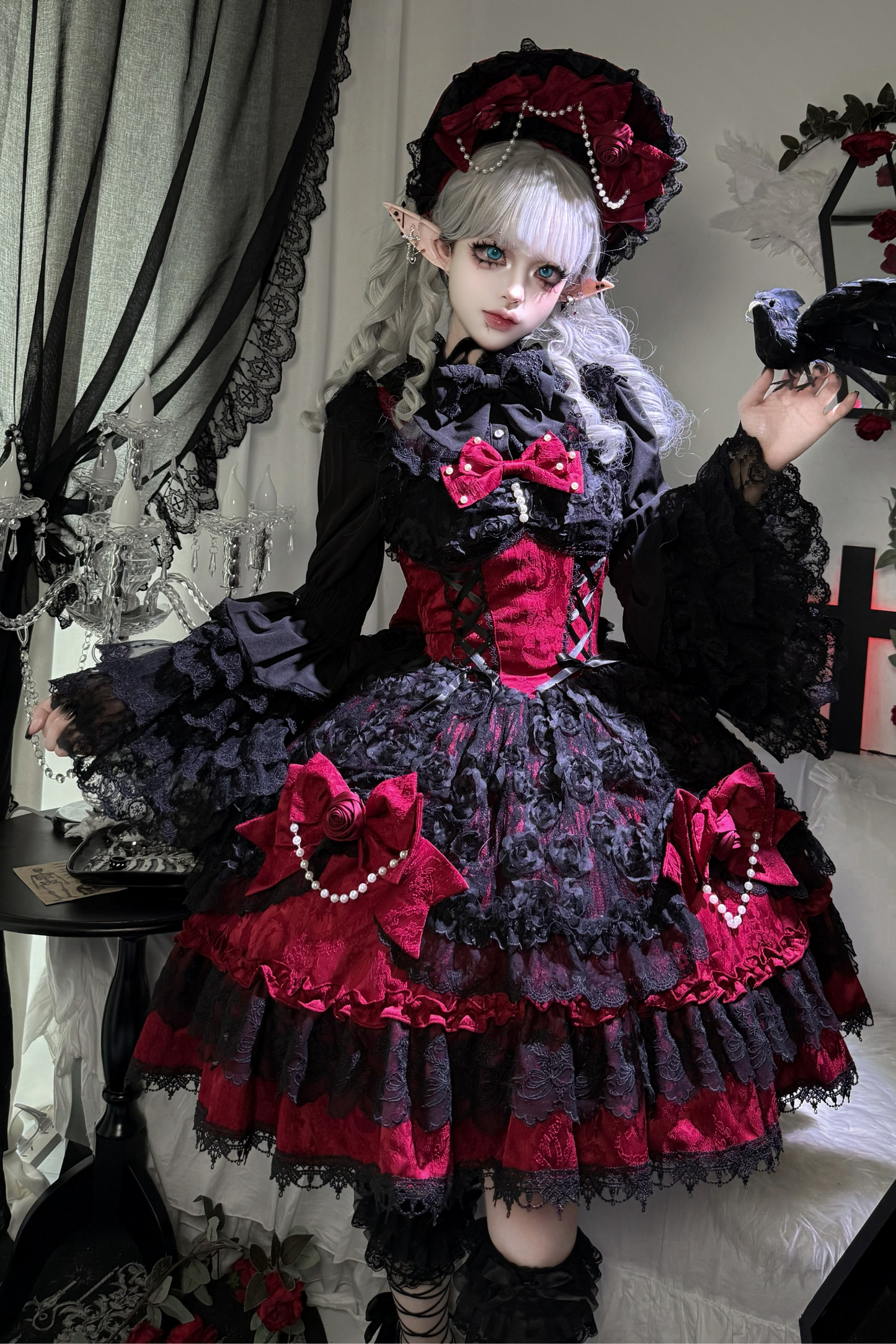 Rose Ruffle Princess Jumper Skirt + Bag Ribbon + Bonnet