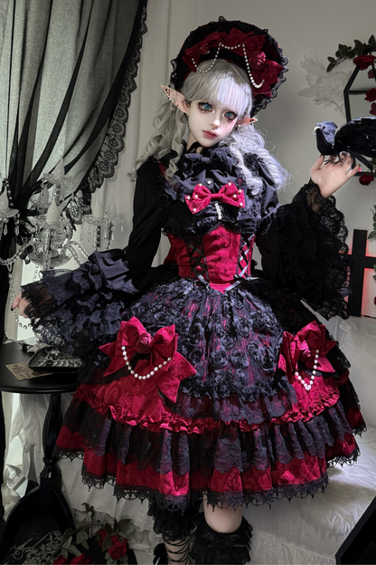 Rose Ruffle Princess Jumper Skirt + Bag Ribbon + Bonnet