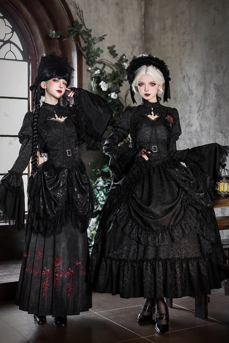 Gothic Corset Top + Short Coat + Hose + Curtain + Skirt + Flower + Bonnet