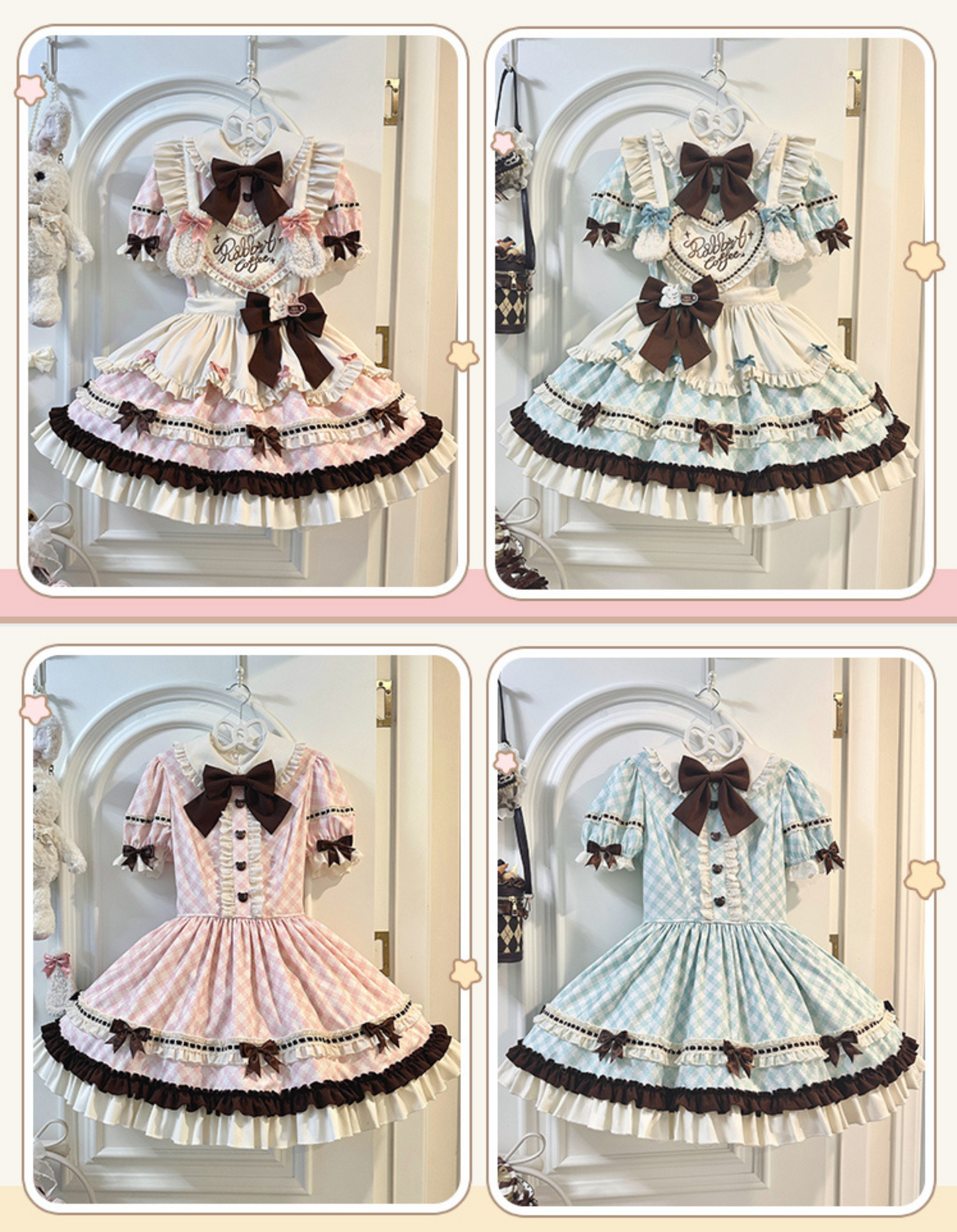 [pre-order] Bunny Ear Hair Clip + Pink Blue Sweet Maid Apron Dress