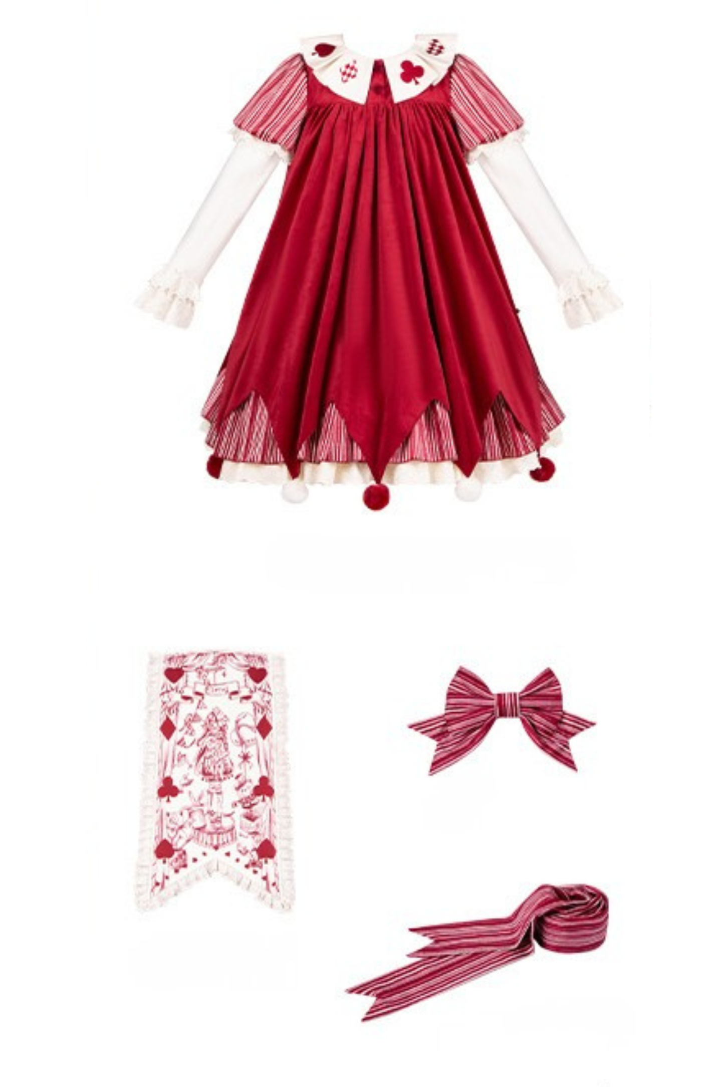 Doll Circus Pierrot Lolita Dress + Headband + Belt + Ribbon + Headband + Panel