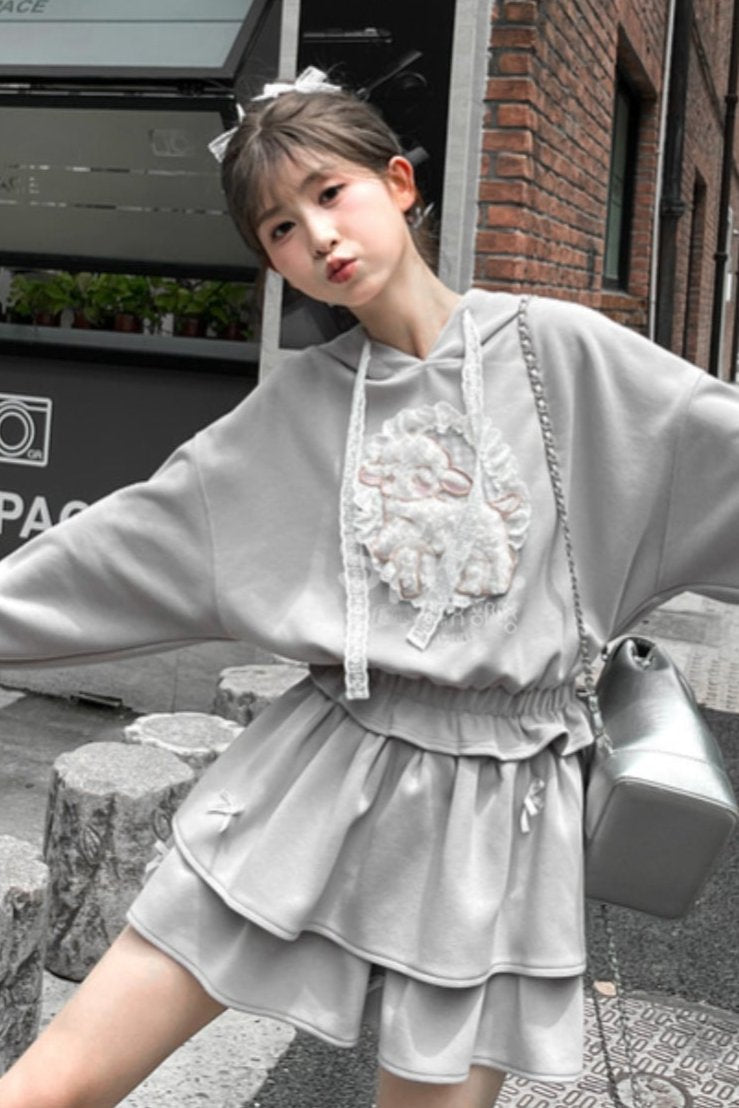 Grey Ballet Sport Hooded Jacket Set