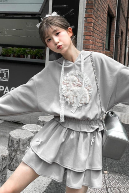 Grey Ballet Sport Hooded Jacket Set