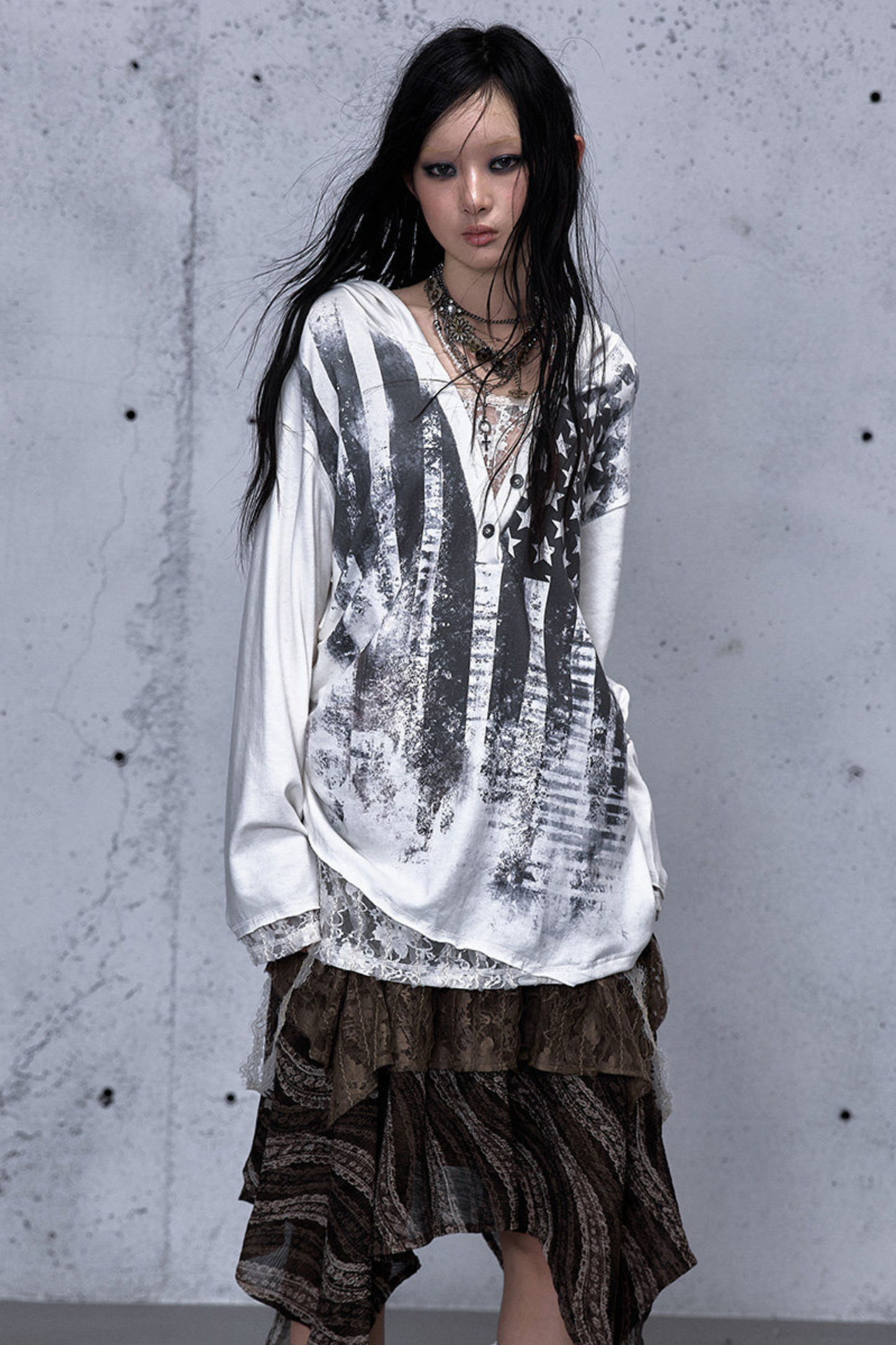 Lace Patchwork Loose Hooded Hoodie