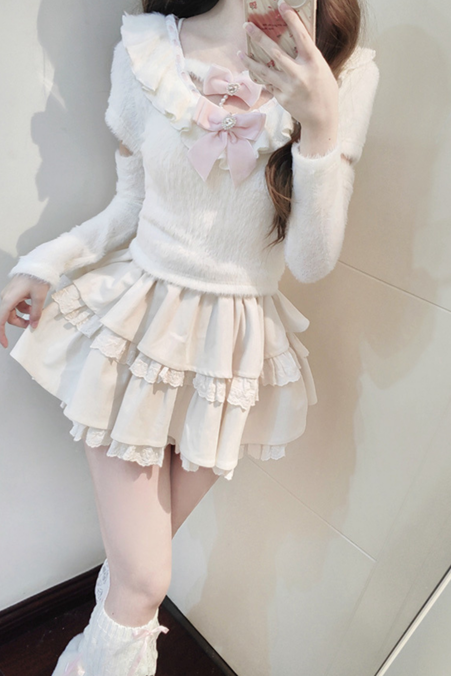Sweet Girly Ribbon Top + Tiered Skirt
