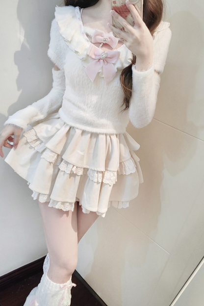 Sweet Girly Ribbon Top + Tiered Skirt