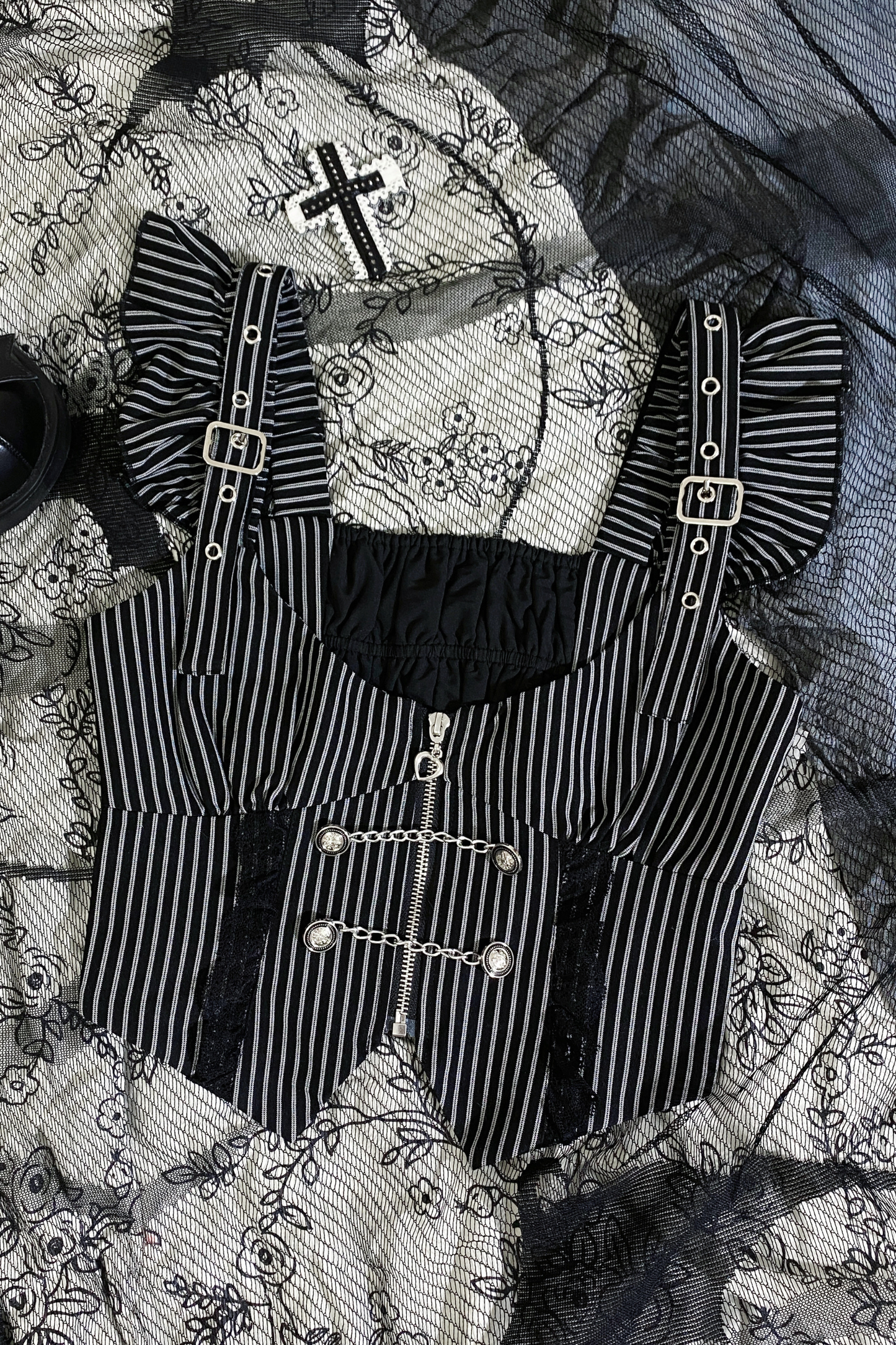 Angelic Striped Cross Vest + Tops + Skirt