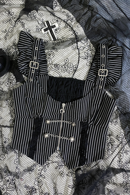 Angelic Striped Cross Vest + Tops + Skirt