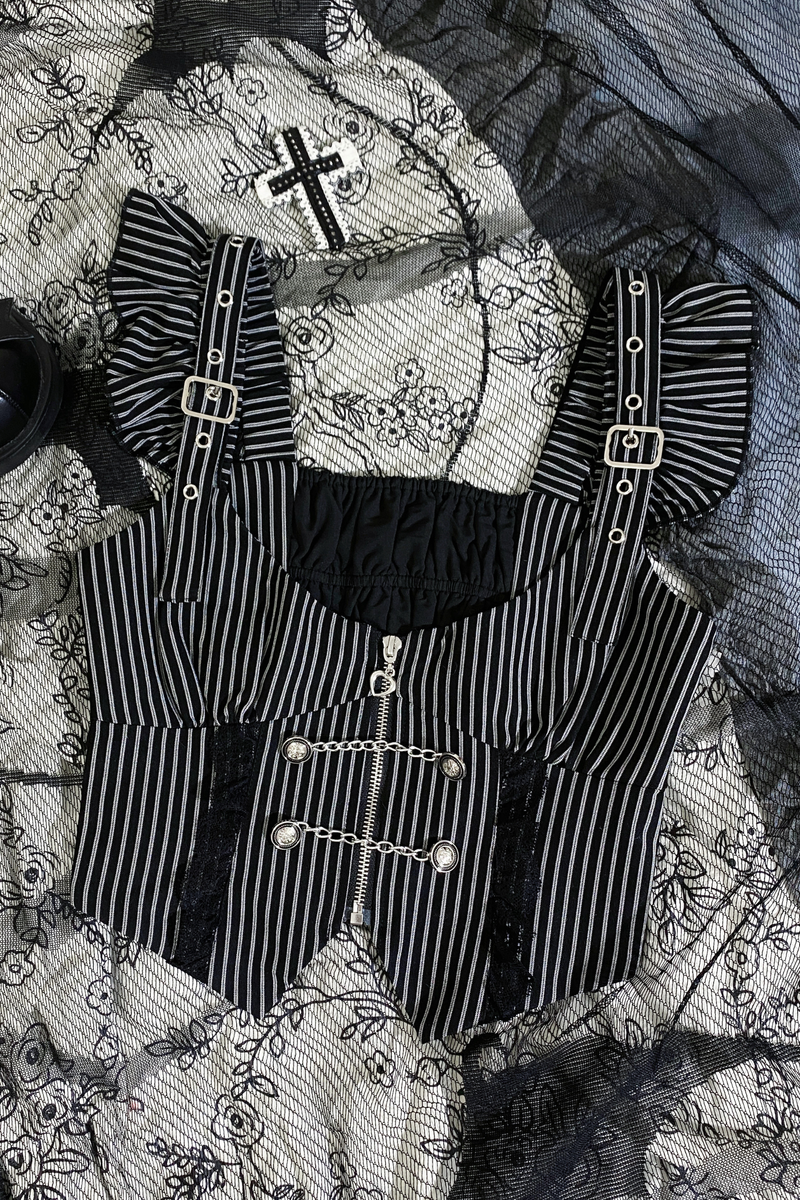 Angelic Striped Cross Vest + Tops + Skirt