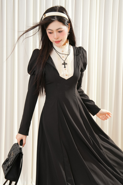 Dark Maid Puff Sleeve Long Dress