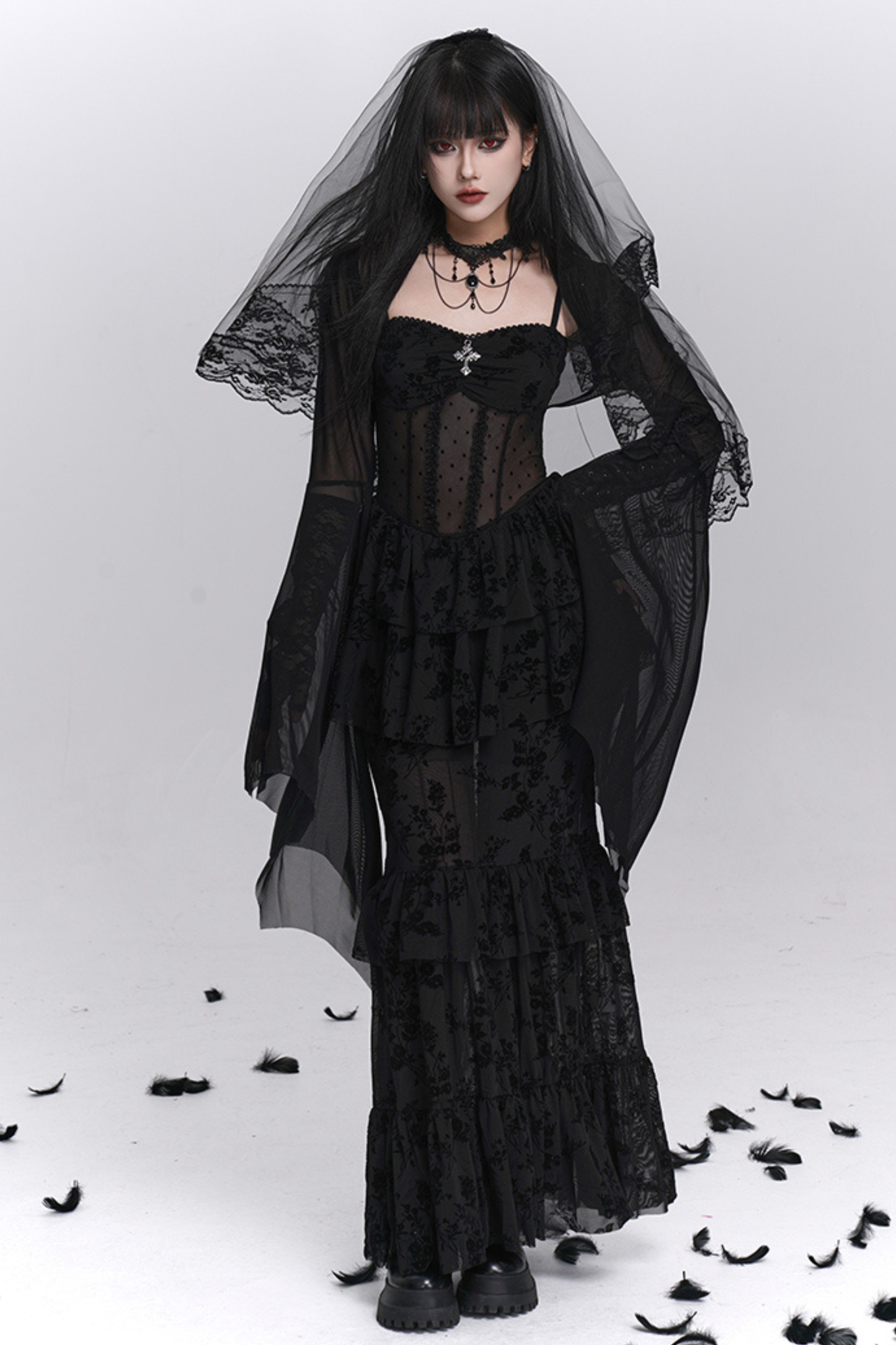 Ghost Girl Gothic Mermaid Dress + Sheer Outerwear