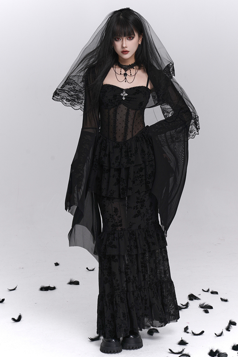 Ghost Girl Gothic Mermaid Dress + Sheer Outerwear
