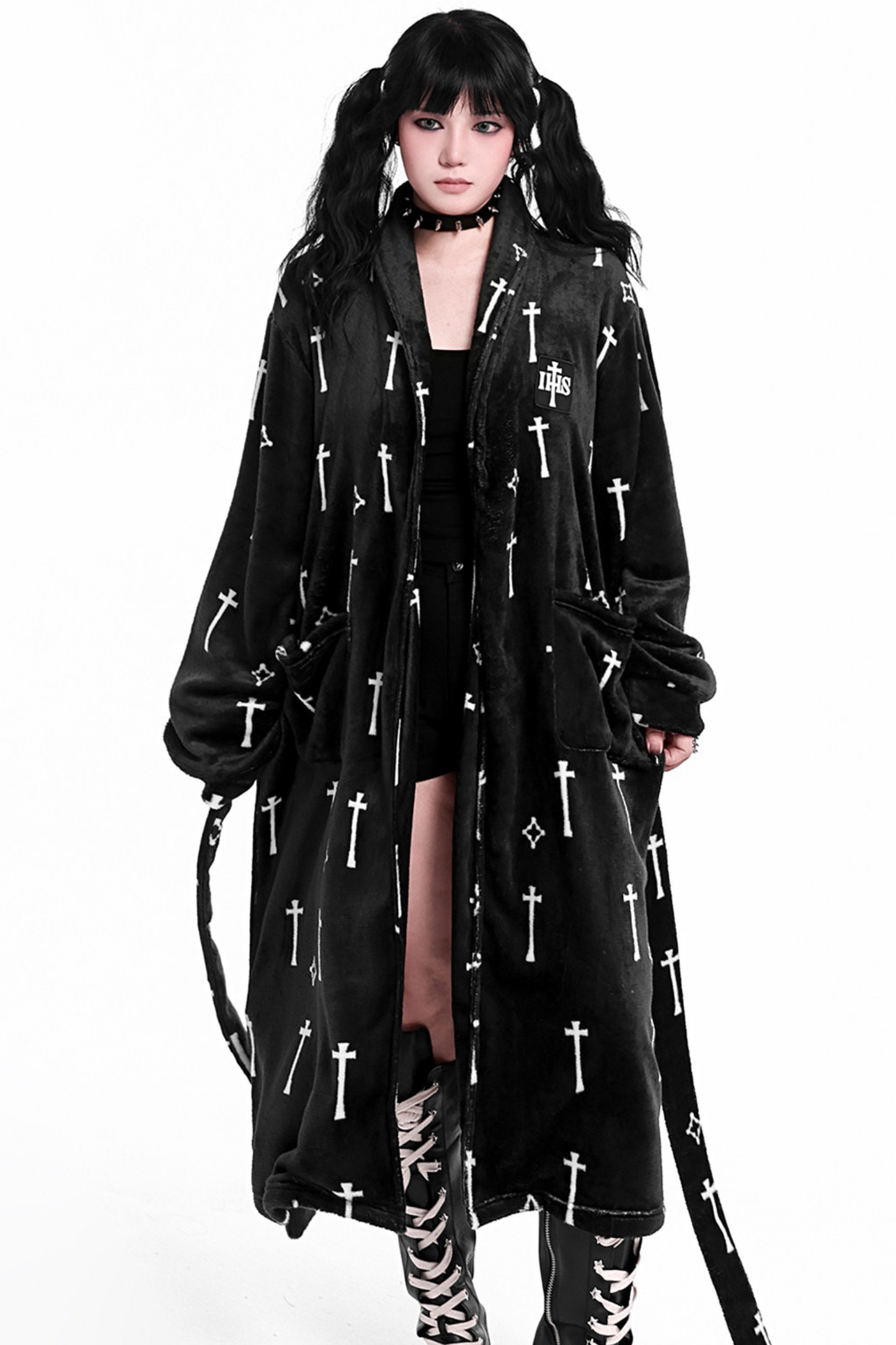Gothic Cross Flannel Nightgown Coat + Loose Pants + Jacket
