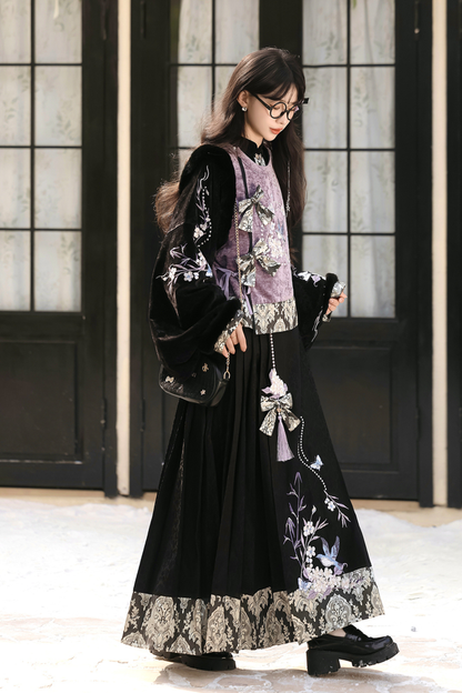 Dark Knight Chinese-style Top + Vest + Skirt