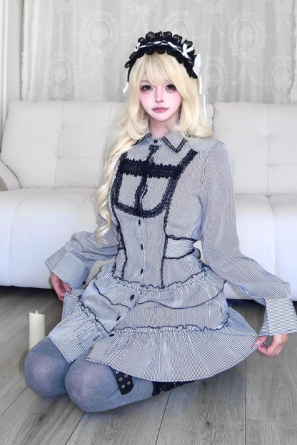 Gothic Stripe Ruffle Dress