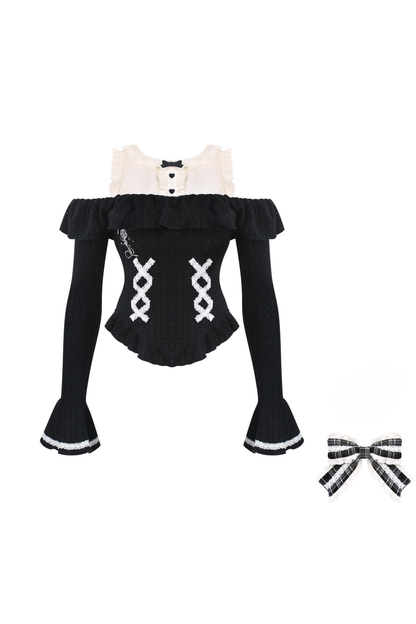 Lace-up Top + Checkered Skirt
