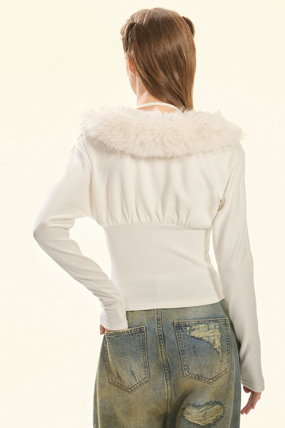Velvet Batwing Fur Collar Top