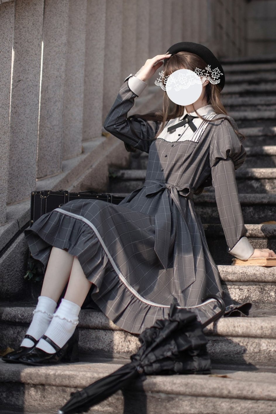 [pre-order] Gray Check Waist Dress
