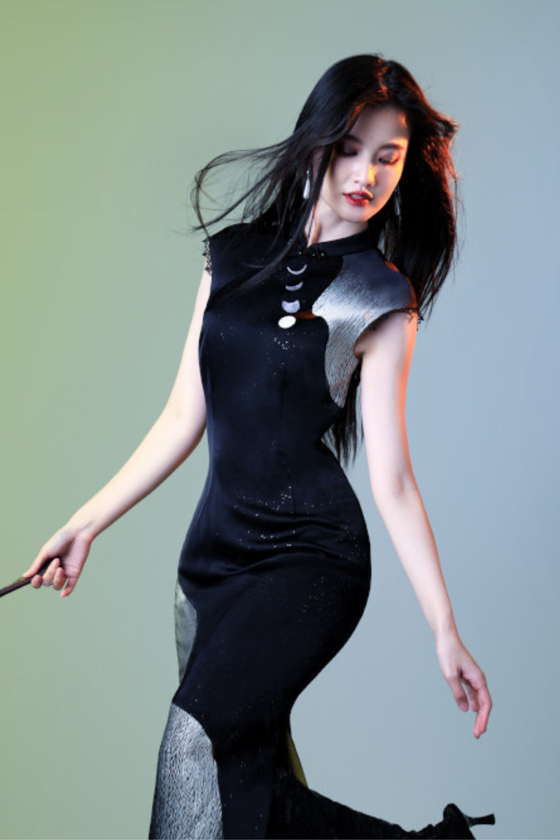 Dark Satin Moon Chinese-style Bodycon Dress