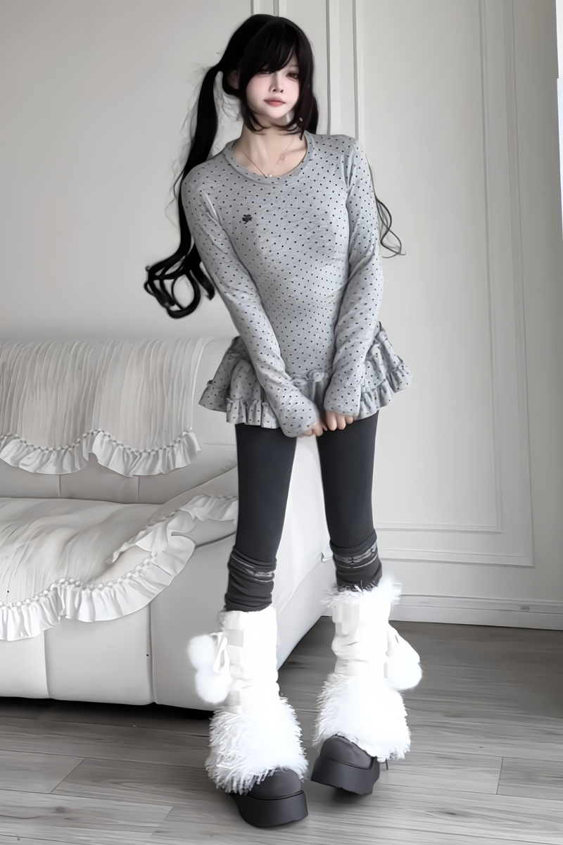 Polka Dot Slim Frill Top