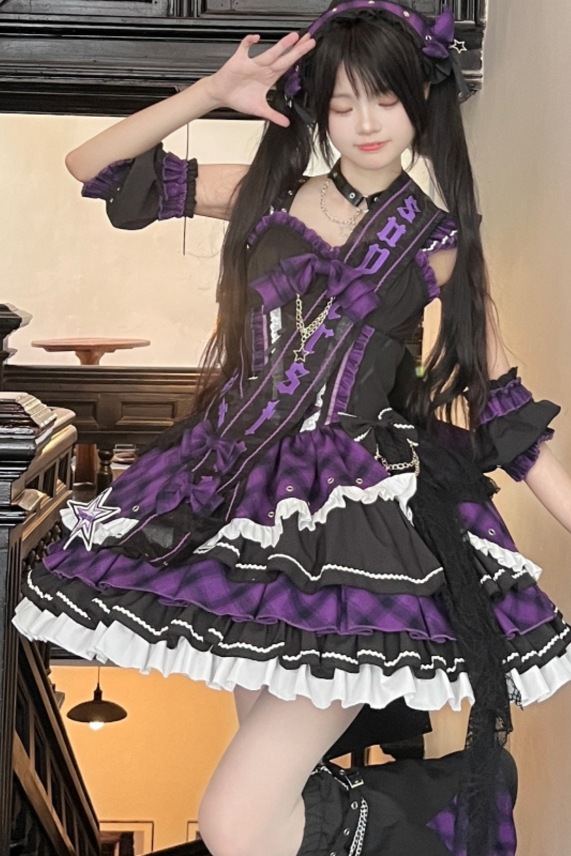 Dark Series Plaid Lolita Dress + Headband + Tail