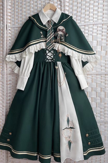 New Time Traveler Short Cape + Blouse + Lace-up Flare Skirt