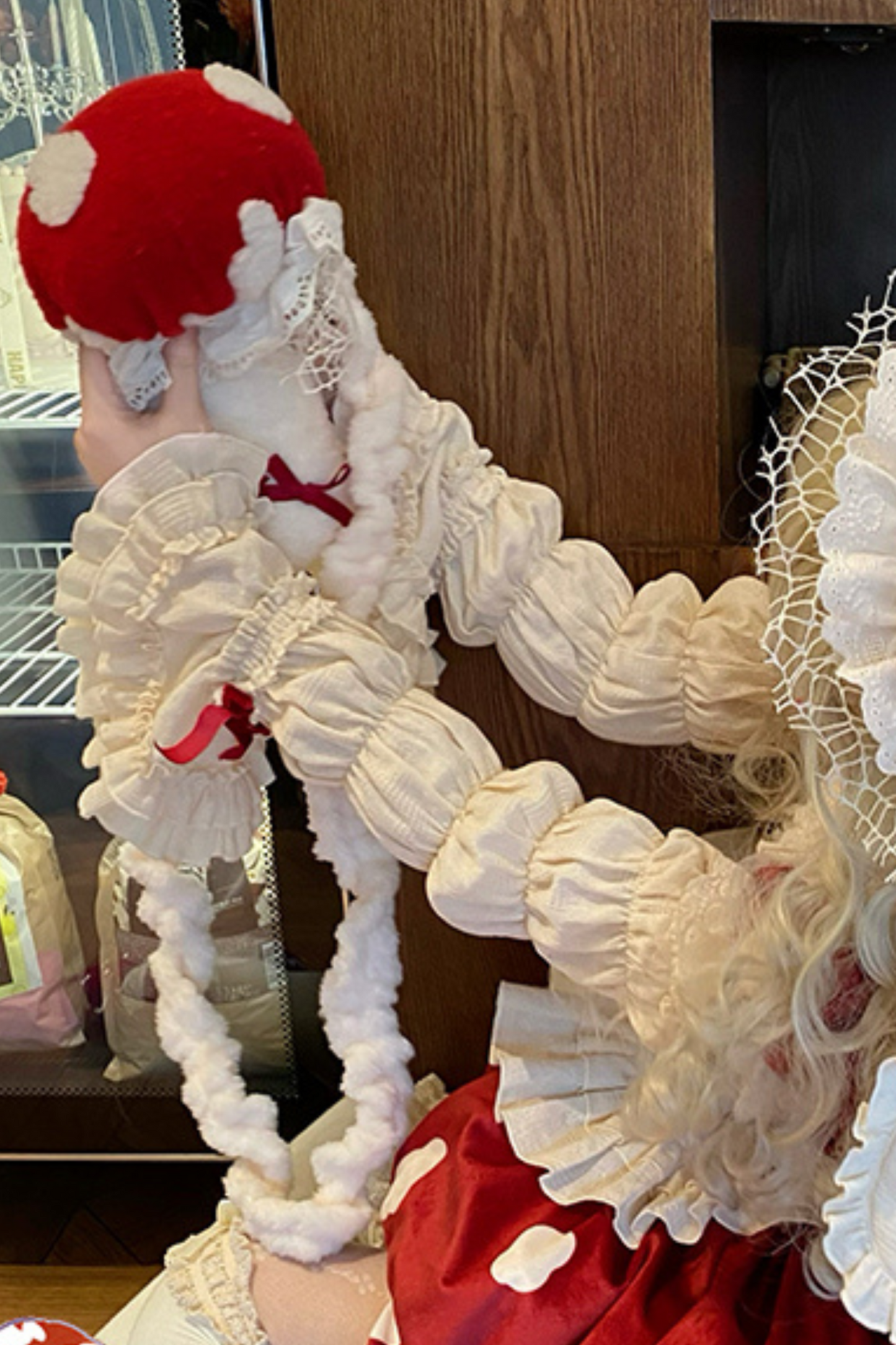 Mushroom Doll Dress + Ribbon Ruffle Apron + Ruffle Sleeves + Bunny Ear Hat
