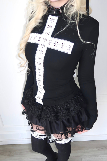 Gothic Lace Cross Top + Skirt
