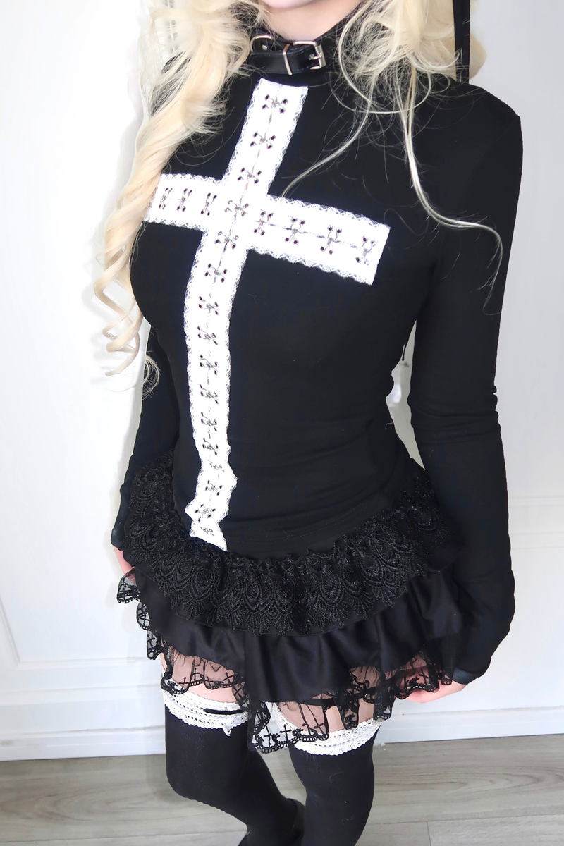 Gothic Lace Cross Top + Skirt