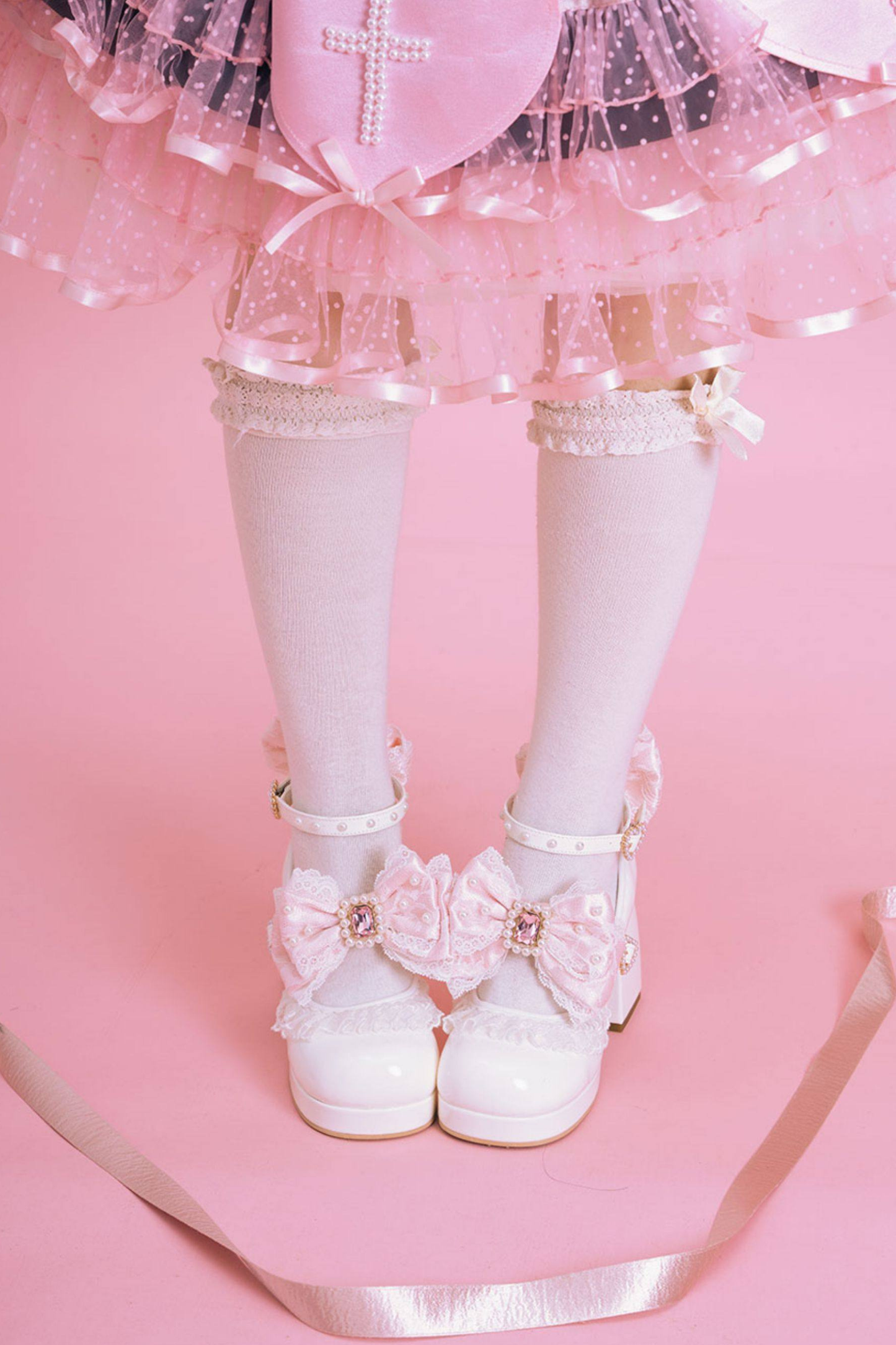 Polka Dot Lolita Ribbon High Heels