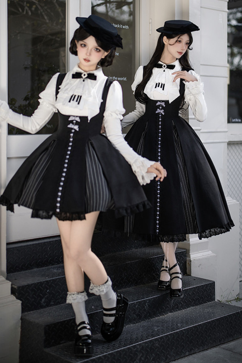 Sweet Lolita Flare Jumper Skirt + Tops + Hat + Ribbon + Collar
