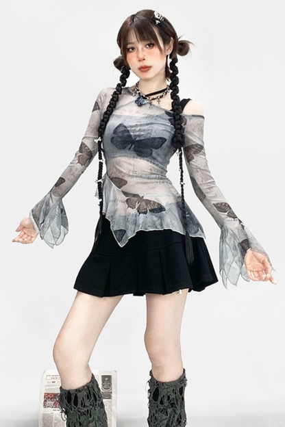 Butterfly Mesh Off Shoulder Blouse + Inner