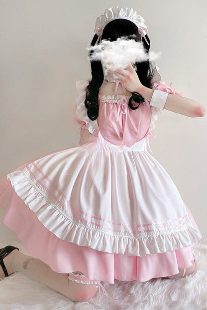 Short Sleeve Pink Maid Dress Set