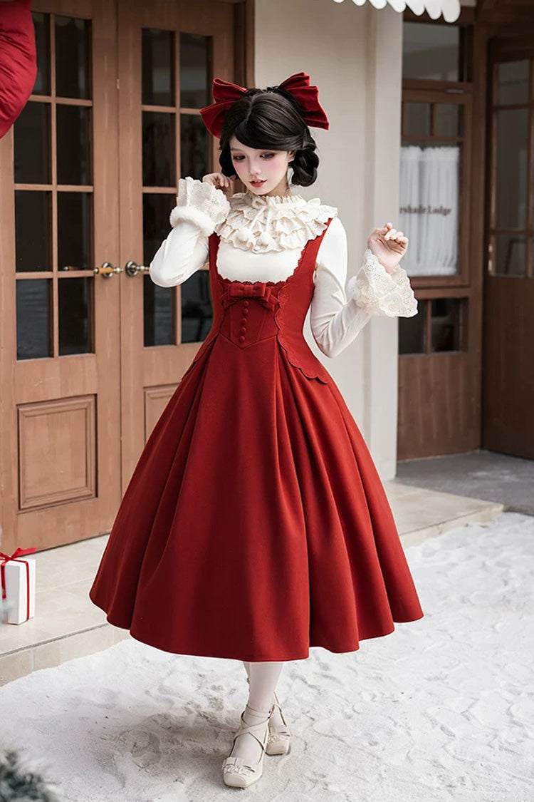Red [letters and Poems · Velvet Rose] Sleeveless Embroidered Bow Fishbone Classic Lolita Bandeau Dress 2 Versions