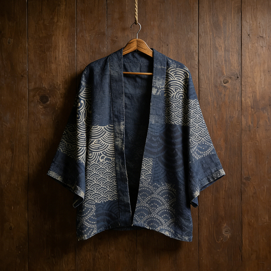 Japanese Art Retro Geometric Patchwork Cotton And Linen Cardigan elevenforest