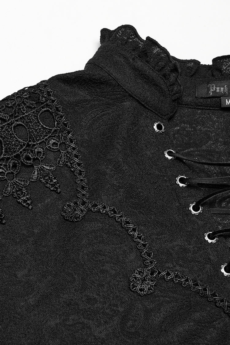Black V Collar Long Sleeves Jacquard Embroidery Gothic Blouse